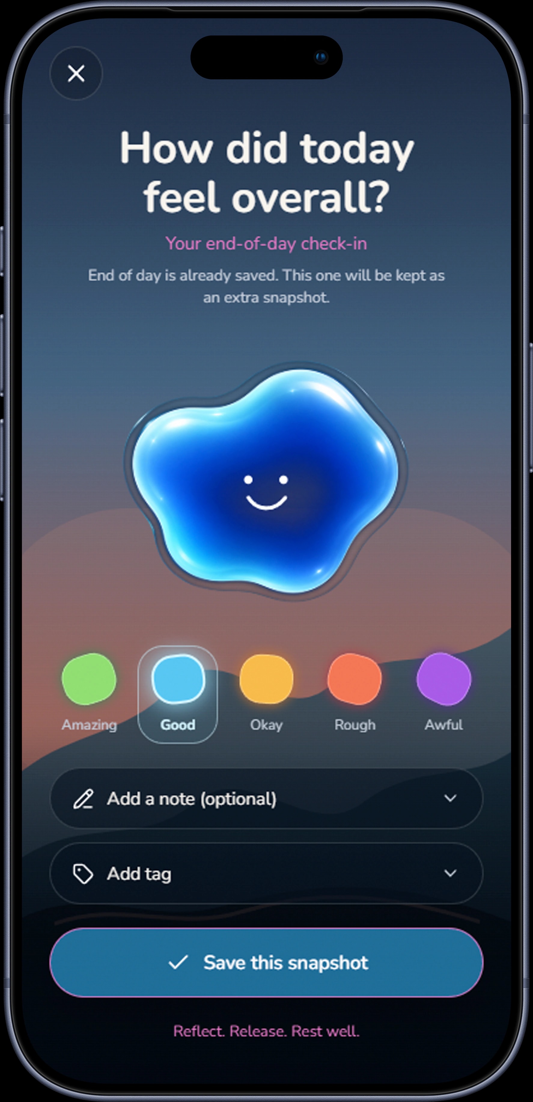 My Tiny Mood screen for selecting how you feel